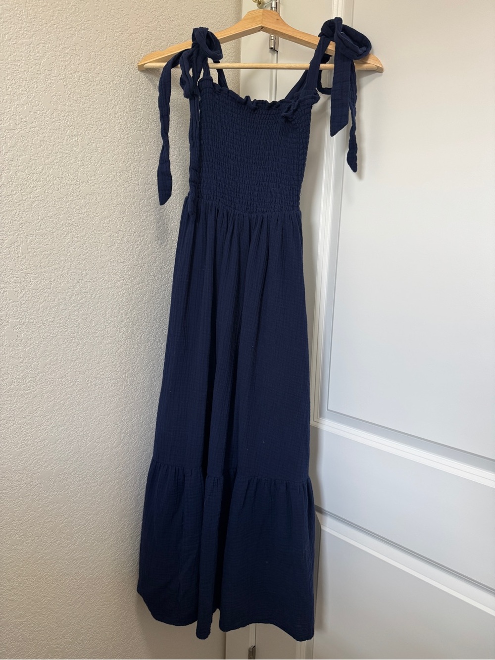 Caslon Navy Tie-Shoulder Smocked Maxi Dress